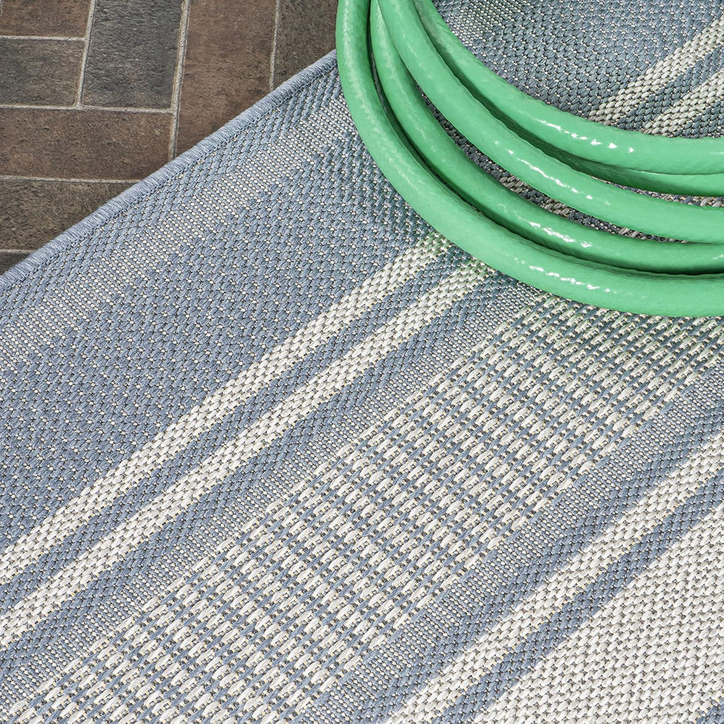 JONATHAN Y Double Stripe Indoor Outdoor Area Rug 3X5 Blue/Light Gray, Haynes Modern for Backyard, Patio, Porch, Easy-Cleaning, High Traffic, Pet-Friendly, Non-Shedding (SMB202E-3)
