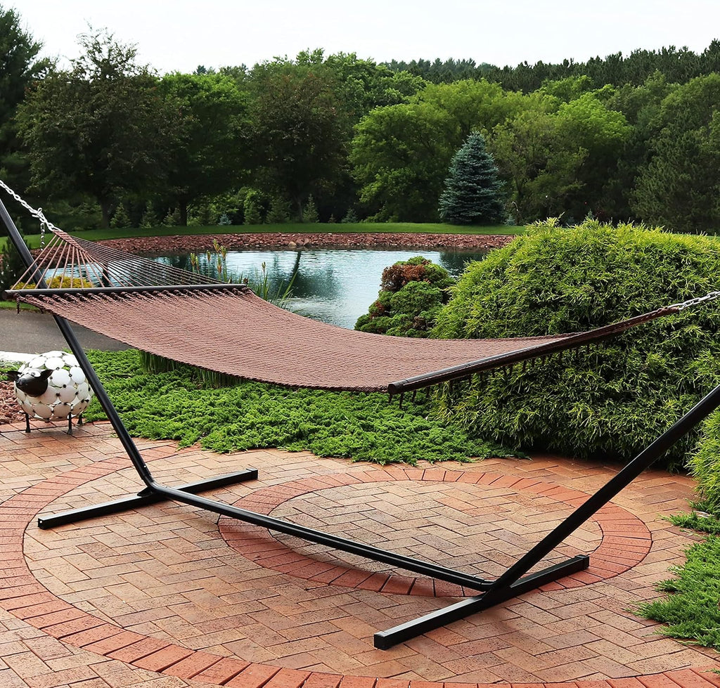 Sunnydaze 75" x 55" Bed, Heavy-Duty Double Rope Hammock for Outside, Mocha