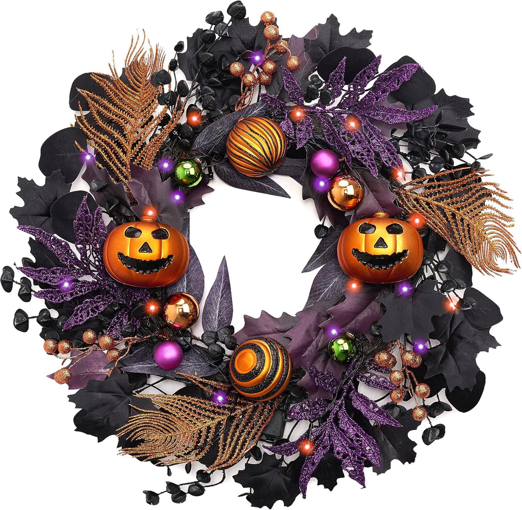 Valery Madelyn 18" Pumpkin Halloween Wreath for Front Door Decor