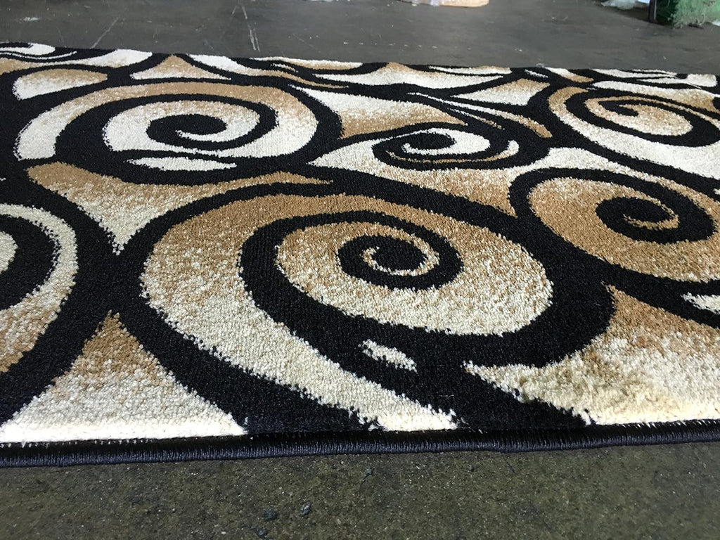 Bellagio Modern Wide Contemporary Rug Runner #341 Black (32 inch X 7 feet 3inch)