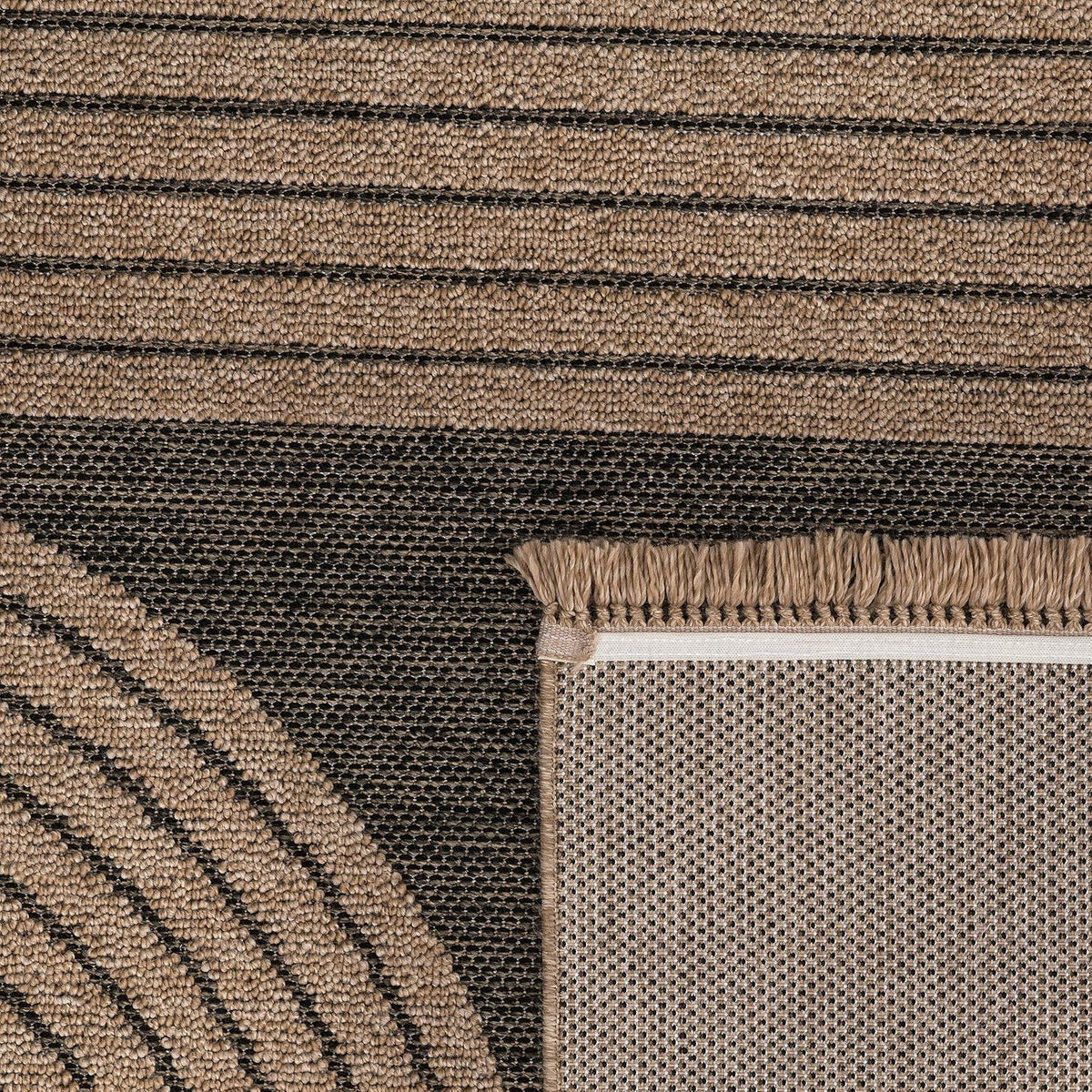 Paco Home in- & Outdoor Rug Natural Look with Modern Curved Lines in Beige Black, Size: 5'3" x 7'3"