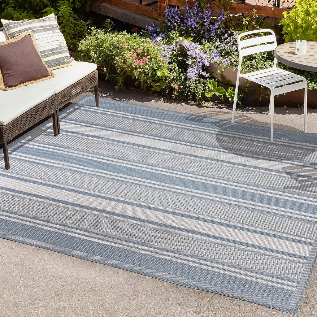 JONATHAN Y Double Stripe Indoor Outdoor Area Rug 3X5 Blue/Light Gray, Haynes Modern for Backyard, Patio, Porch, Easy-Cleaning, High Traffic, Pet-Friendly, Non-Shedding (SMB202E-3)