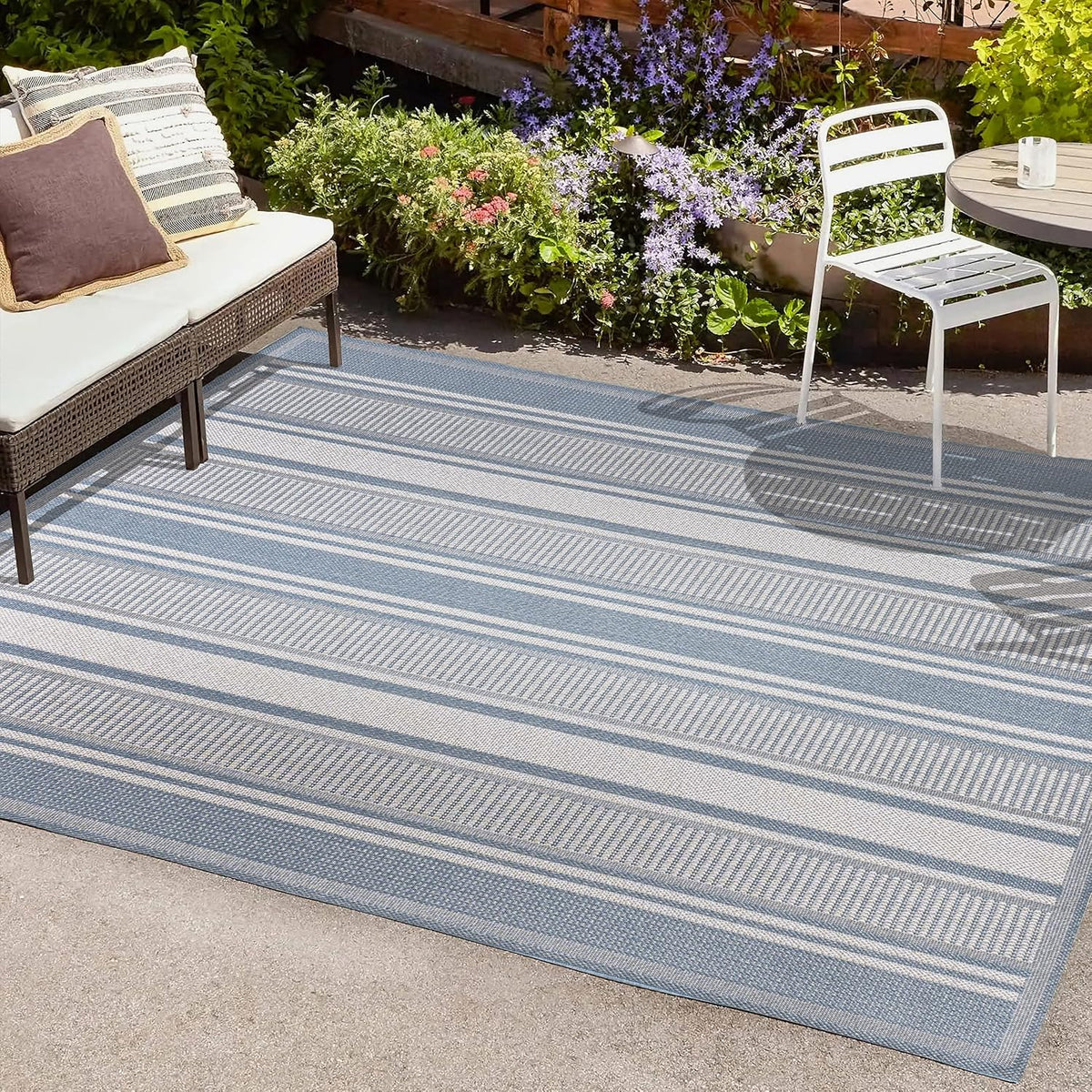 JONATHAN Y Double Stripe Indoor Outdoor Area Rug 3X5 Blue/Light Gray, Haynes Modern for Backyard, Patio, Porch, Easy-Cleaning, High Traffic, Pet-Friendly, Non-Shedding (SMB202E-3)