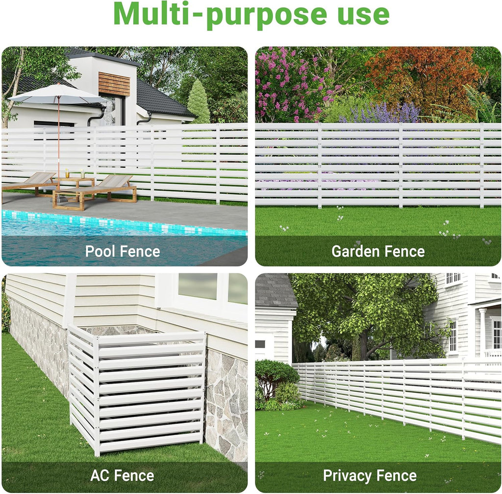 BESFUR 42" H x 38" W Metal Privacy Fence Panels for Outside, Air Conditioner Fence, Decorative Fence Panels for Patio Privacy, Trash Can Hider Outdoor, Pool Equipment Enclosure(White/2 Panels)
