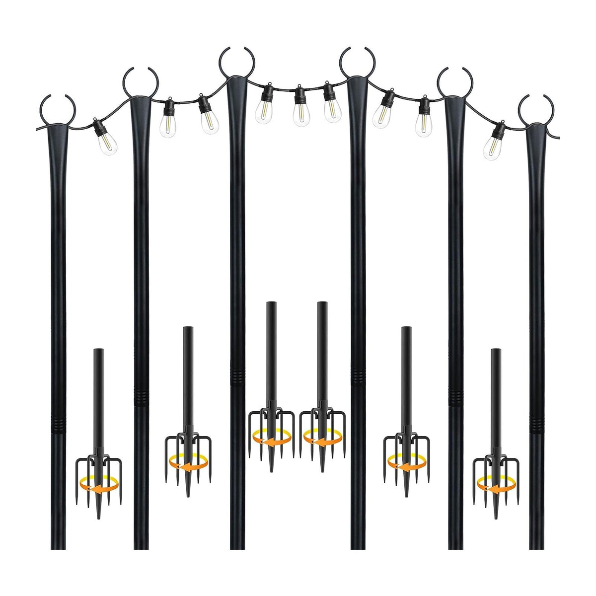 10 Ft String Light Poles for Outside, 6 Pack Heavy-Duty Metal Poles for Outdoor Hanging Lights with Fence Brackets, Outdoor String Light Pole Stand for Patio, Backyard, Garden