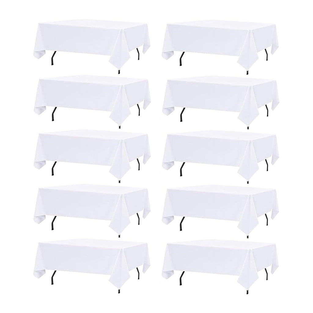 10 Pack White Table Cloth Rectangle Table Cloths for 8 Foot Rectangle Tables 60 X 126 Inch Washable Polyester Table Covers, Reusable & Wrinkle Resistant for Weddings, Parties, Events, and Everyday Use
