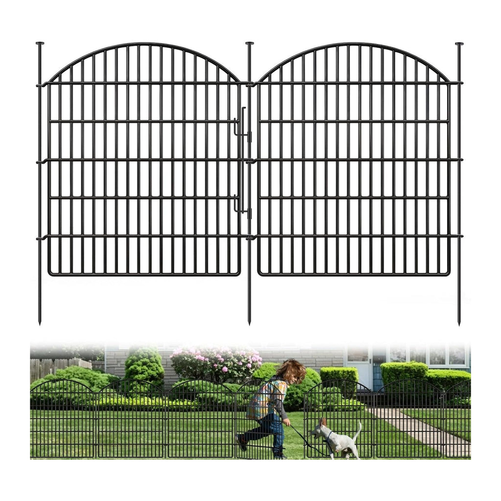 10 Panels Garden Fence Animal Barrier with Lock, 33in (H) x 24ft (L) Dog Fences Outdoor for Yard No Dig Rustproof Decorative Tall Metal Panel Border Rabbits Temporary Ground Stakes Fencing