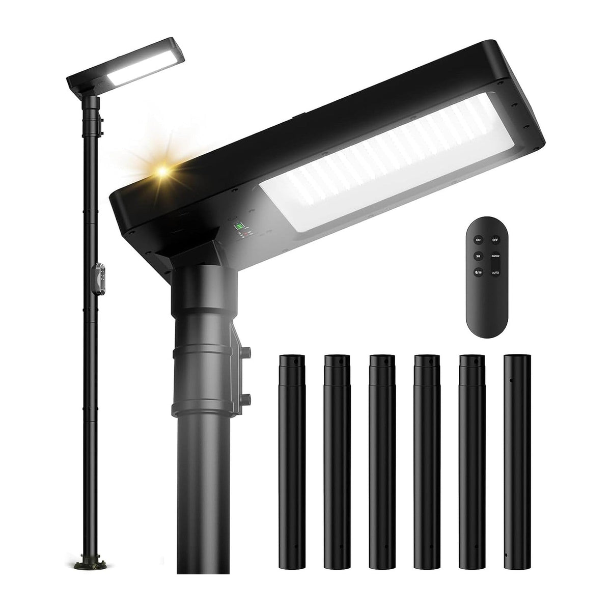 100" Solar Lamp Post Lights with Pole & Remote, Outdoor IP65 Waterproof 420 LEDs Solar Street Lights, Black Metal Flood Solar Motion Pathway Lights for Yard, Garden, Patio, Lawn, Garage