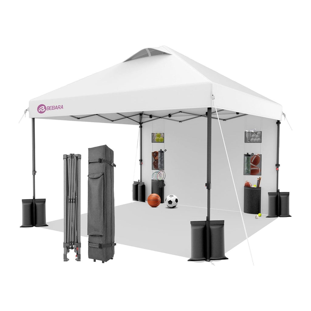10x10 Pop Up Canopy with Sidewall, One Push Easy Setup, White