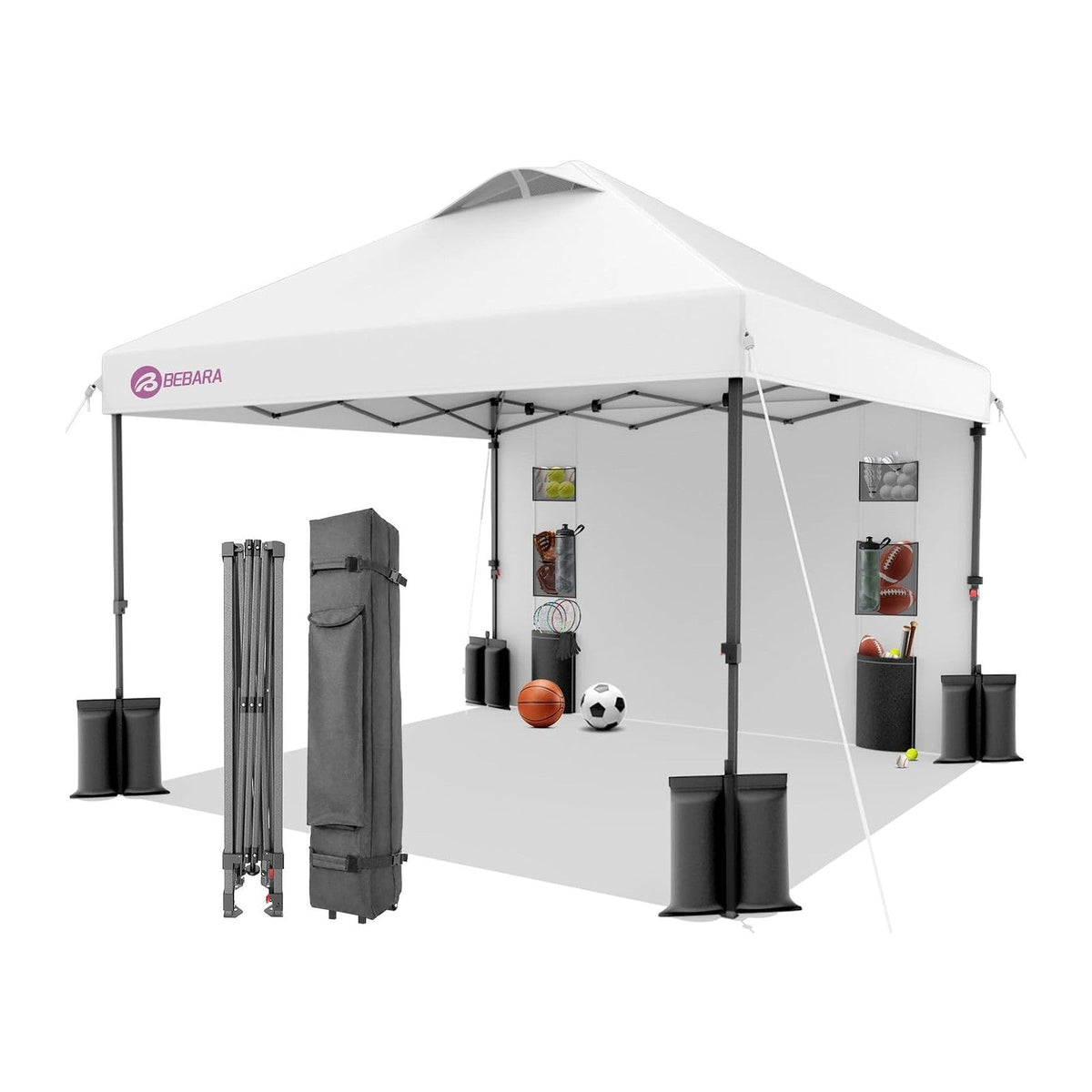 10x10 Pop Up Canopy with Sidewall, One Push Easy Setup, White