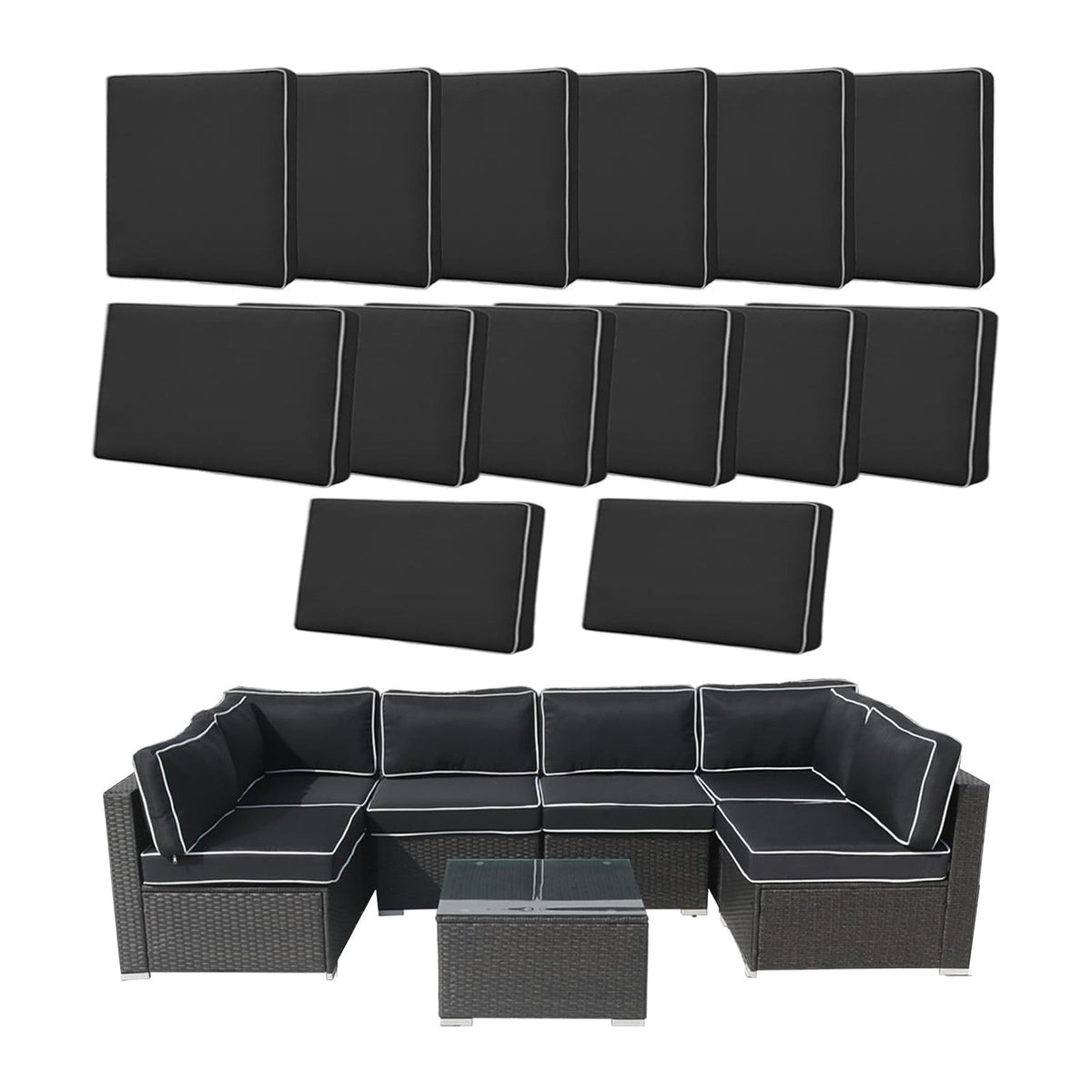 14 Pcs Patio Cushion Covers Replacement Outdoor Couch Cushions Covers Splashproof Sofa Slipcovers Set with Zippers,Patio Furniture Protector, Couch 3 Sizes, Covers Only (Black+White)