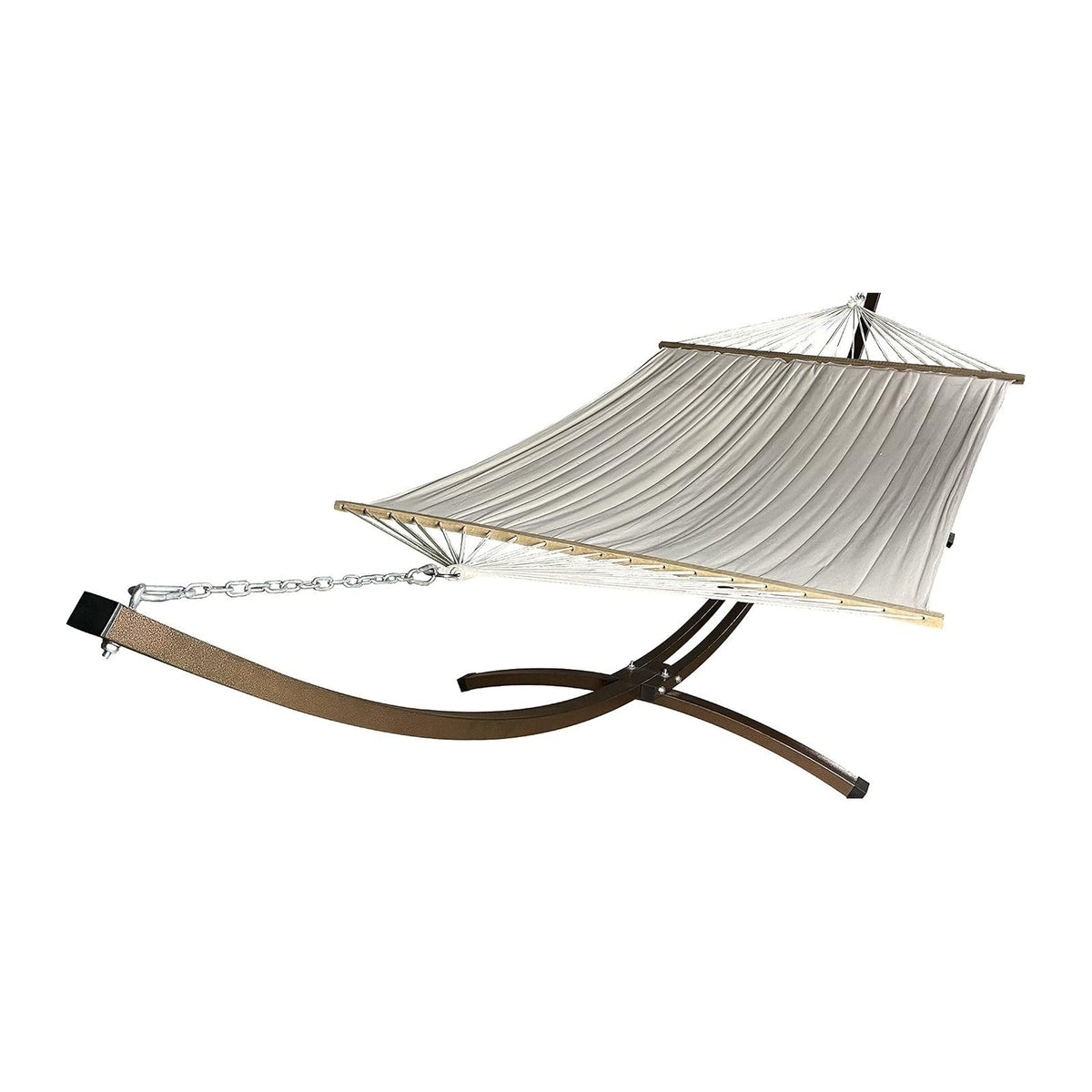 15 Ft. Indoor/Outdoor Heavy Duty Textured Bronze Steel Arc Hammock Stand w/Premium Quilted Hammock Bed. (Beige)