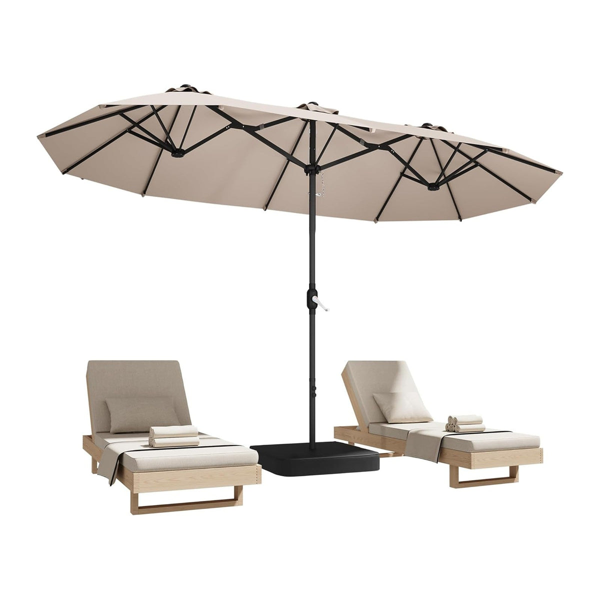 15ft Patio Umbrella with Base,Large Double-Sided Rectangular Umbrella,Beige