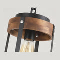 2 Pack Rustic Farmhouse Wood Pendant Light Fixture One-Light Adjustable Chain Oak Wood and Metal Drum Cage Small Pendant Lighting for Kitchen Island Sink Hallway Farmhouse Bathroom Bar, Black
