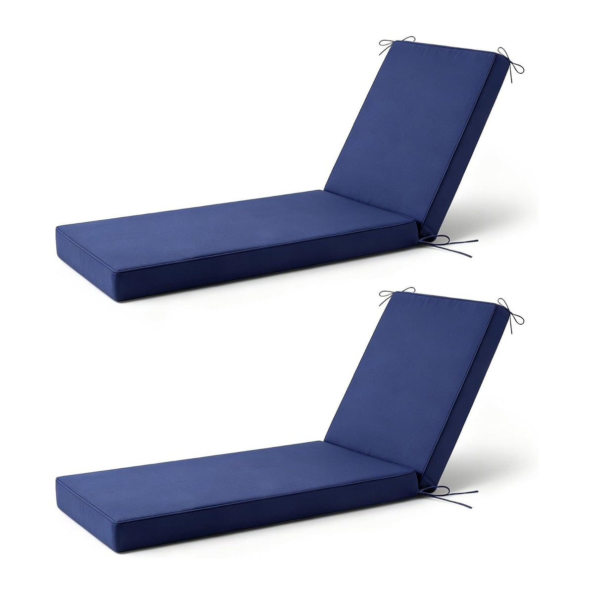 2 Pcs Chaise Lounge Cushions Outdoor, 72x 21x 3 Inch Waterproof & Fade-Resistant Lounge Chair Cushion, Outdoor Chaise Cushion with Ties for Lawn, Patio, Pool & Beach, Navy Blue
