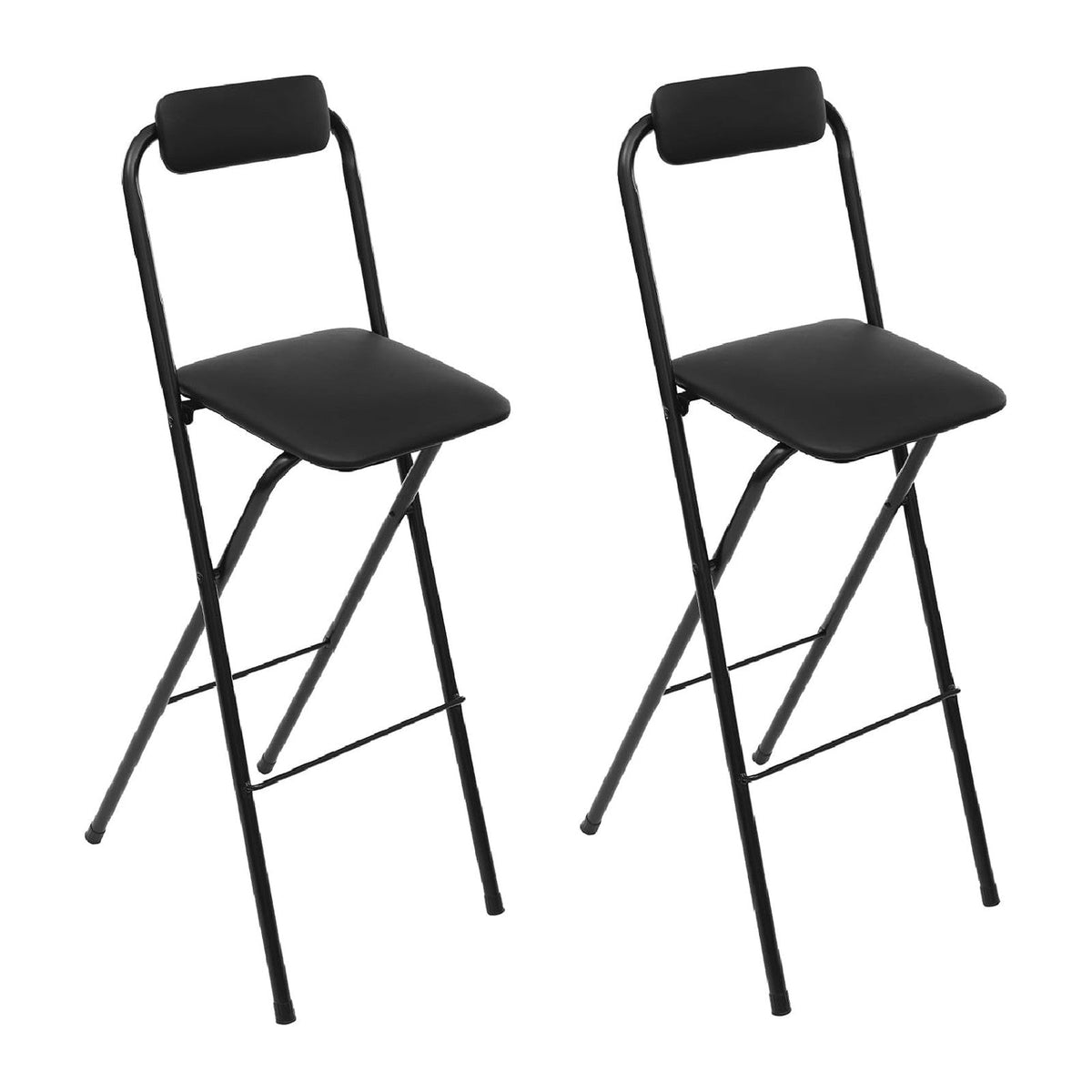 2pcs Folding Bar Stool with Backrest 30 Inch Seat Height PU Cushioned Padded Folding Counter Height Stool Portable Tall Chairs Metal Frame Barstools for Outdoor Camping Kitchen Shop Cafe (Black)