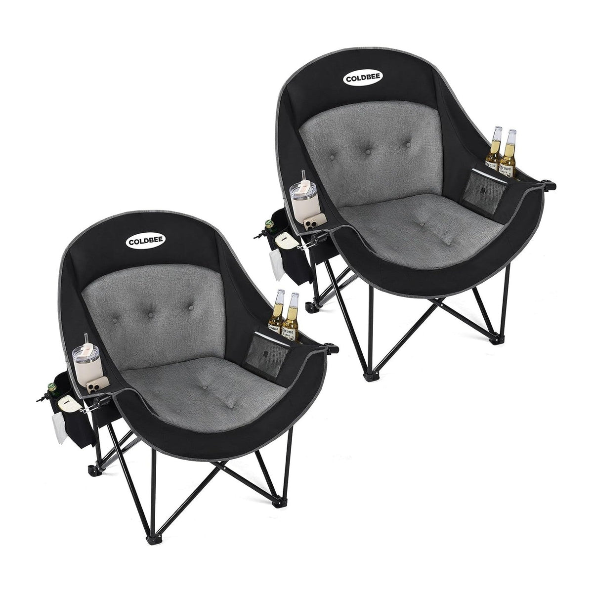2PCS Oversized Camping Chairs, Heavy Duty Padded, Thick Headrest, Black