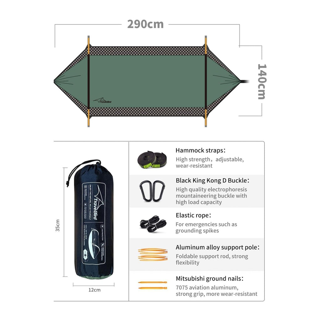 3-in-1 Camping Hammock Tent with Mosquito Net & UV Sunshade