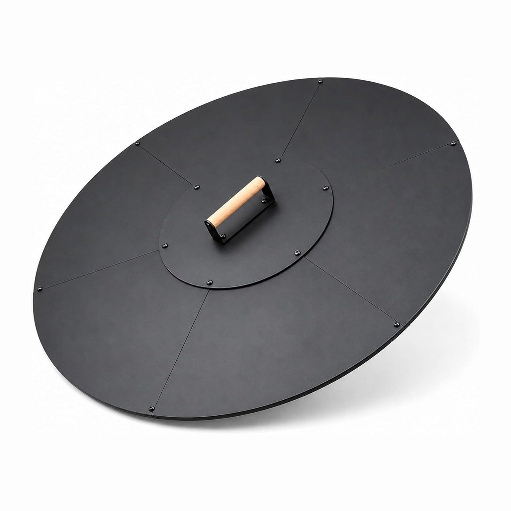 34 in Round Fire Pit Lid, 1.5 mm Steel Cover with Wooden Handle