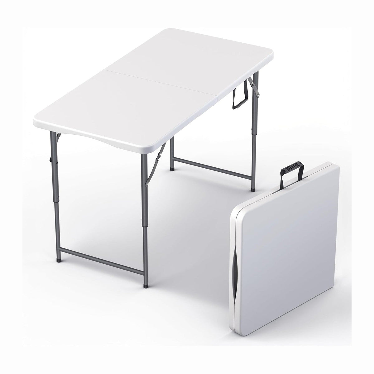 4 Feet Foldable Table Adjustable Height with Built in Handle, Steel Legs | 4FT Heavy Duty Portable | Perfect for Party Dining Wedding Events Picnic Indoor Outdoor Camping Utility Folding - 4 Foot