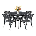 5 Piece Cast Aluminum Outdoor Dining Set, Outdoor Table and Chairs Set of 4, Patio Dining Set with 4 Chairs and 42" Round Table, Patio Conversation Set with 1.97" Umbrella Hole