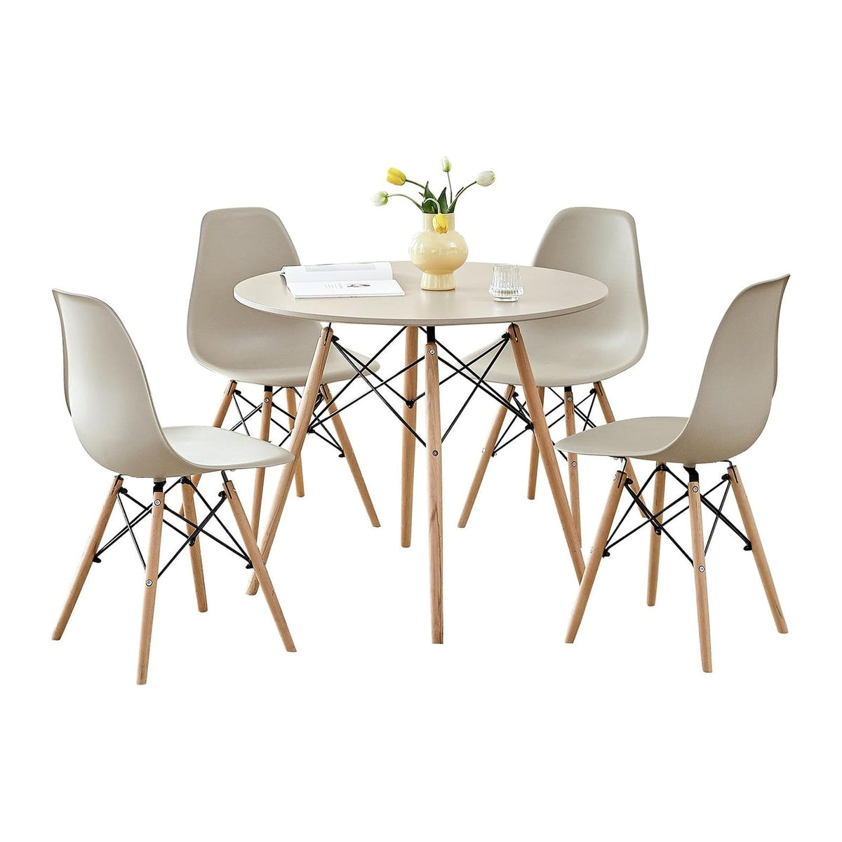 5-Piece Round Dining Set, 35.5" Sand Table Chairs Set of 4