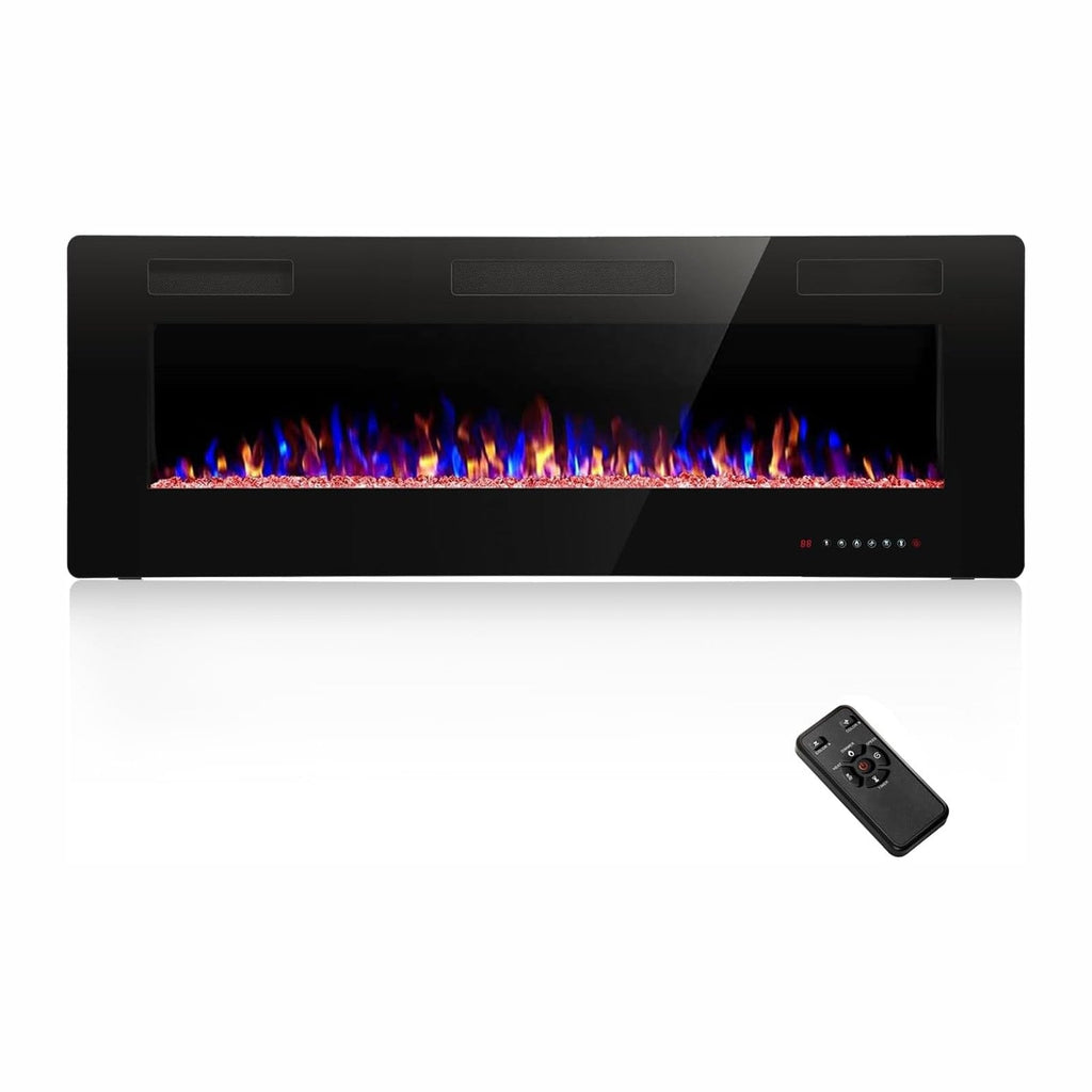 50" Electric Fireplace Recessed and Wall Mounted, 750/1500W Ultra-Thin Electric Fireplace Heater with Adjustable Flame Color and Brightness, Low Noise, Linear Fireplace for Living Room