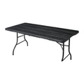 6ft Folding Table, Portable Heavy Duty Plastic Fold-in-Half Utility Table for Indoor/Outdoor Use, Dining, Camping, Picnic, Party, Black Woodgrain