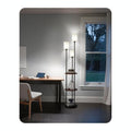 70.9" Floor Lamp with Shelves, Modern Floor Lamp with 3 Linen Shades and Foot Switch, 3-Light Standing Lamp, for Living Room, Bedroom, Study, Office, Rustic Brown and Beige EF53LD05