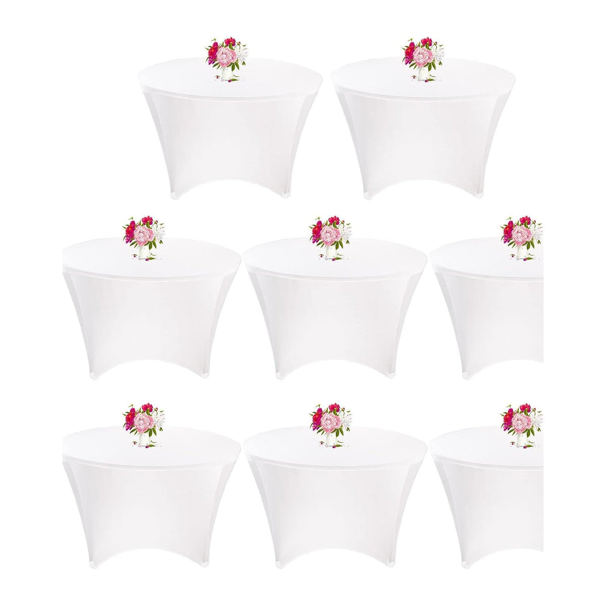 8 Pack 6FT Round Spandex Tablecloth 72” White Elastic Table Cover Washable Wrinkle Resistant Fitted Stretch Table Cover for Wedding Party Birthday Banquet Bar Events(White)