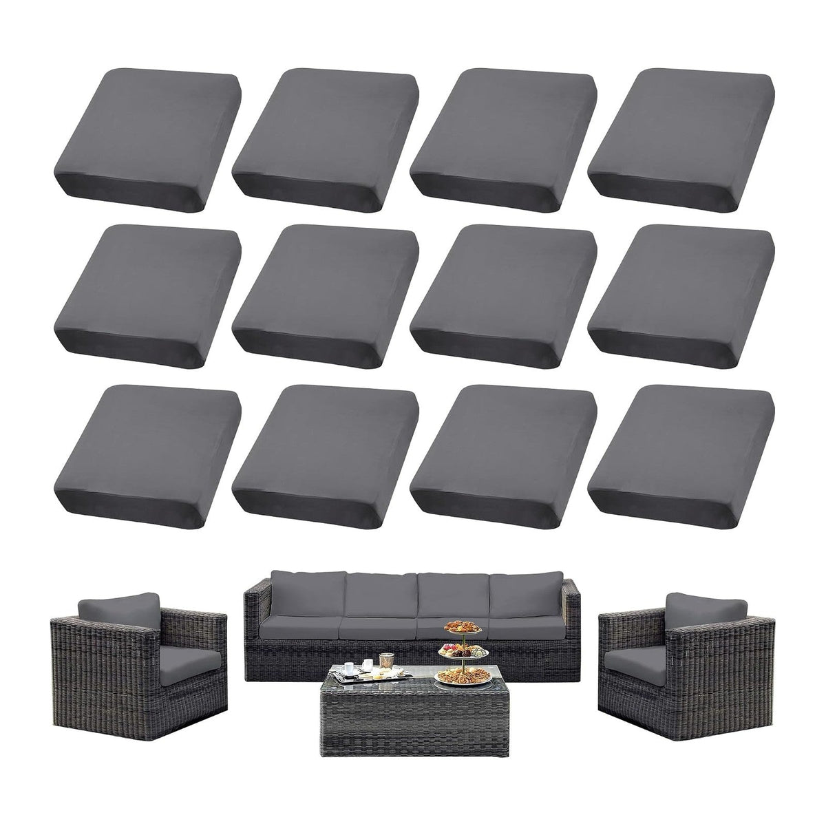 8PCS Patio Cushion Covers.Patio Furniture Couch SeatSlipcovers (Grey, 12PCS)