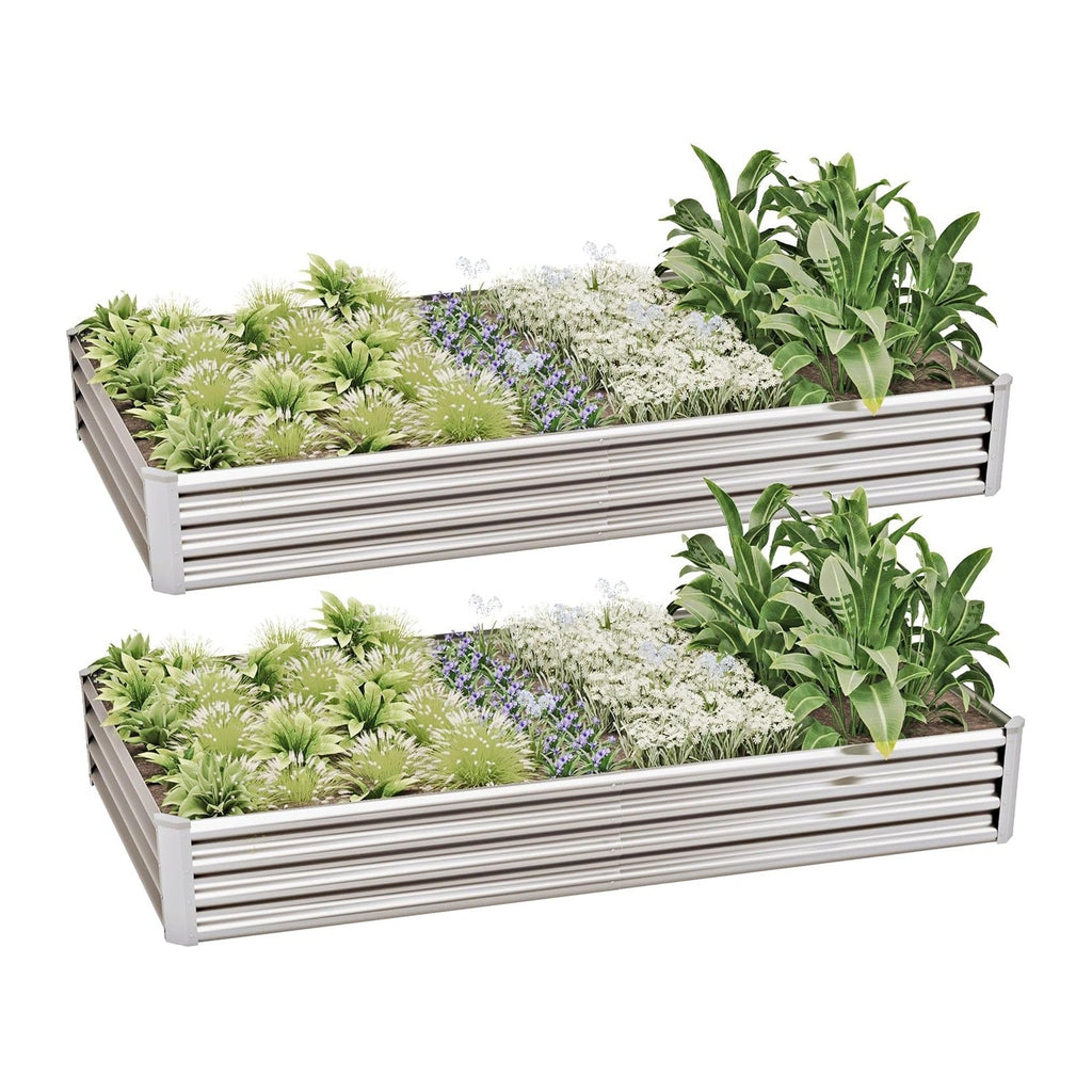 8x4x1ft (2 Pack) Raised Garden Bed Kit, Galvanized Planter Box Outdoor, Metal Raised Garden Beds for Flower,Vegetables, Herb,Silver