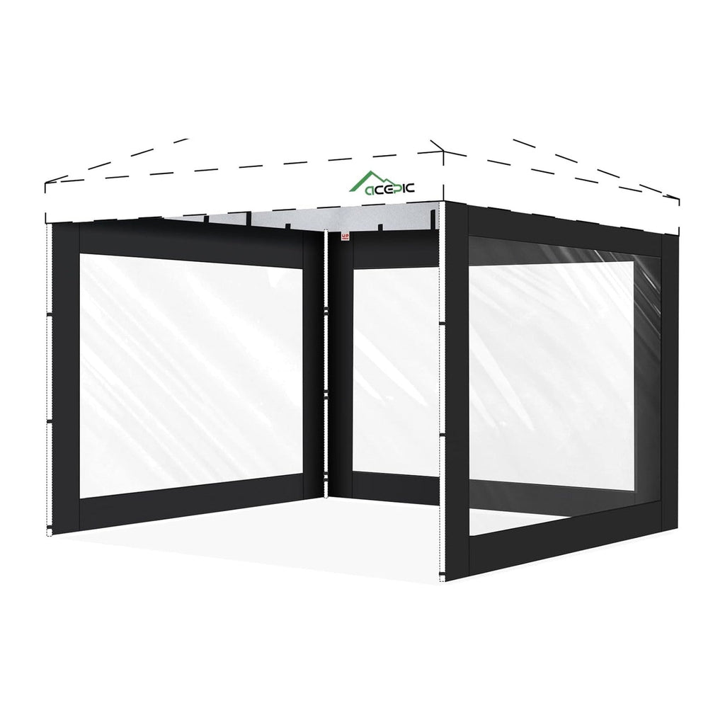 ACEPIC 10x10ft Clear Sidewalls for Canopy,Black(3PCS, No Frame or Top)