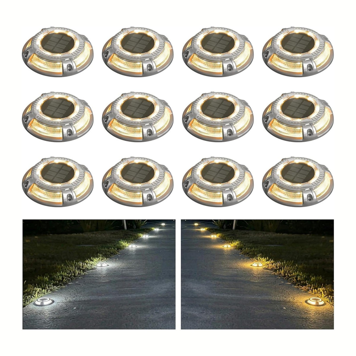 addlon 12 Pack Solar Driveway Dock Lights, 2 Color Modes, IP67 Waterproof