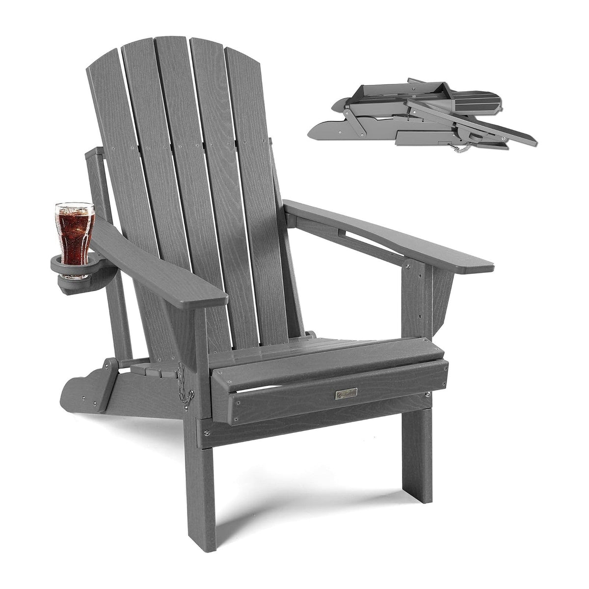 Adirondack Chair with Cup Holder: Folding Adirondack Chairs Plastic HDPE Material Furniture - Composite Fire Pit Chairs Foldable for Outdoor/Backyard/Garden/Lawn/Deck/Porch/Patio