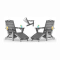 Adjustable Adirondack Chairs Set of 2 with Retractable Ottoman, HDPE Folding Adirondack Chair with 2 Cup Holders, Weather Resistant for Backyard, Poolside & Fire Pit (Grey)
