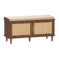 Akxomel 39.4" Rattan Shoe Storage Bench 2 Doors Entryway Bench Walnut