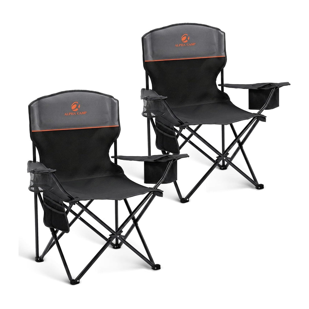 ALPHA CAMP 2-Pack Folding Camping Chair with Cooler Bag & Lumbar Support