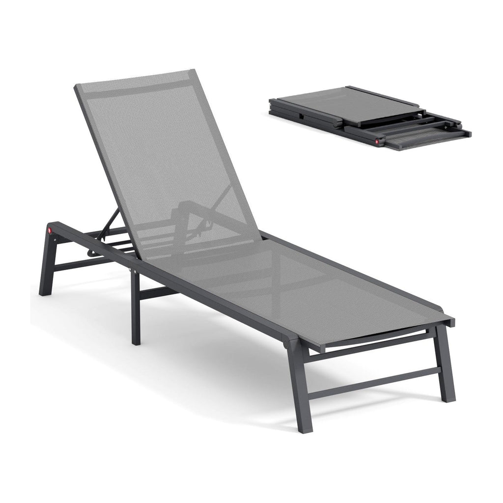 Aluminum Chaise Lounge Chair Outdoor, Foldable Patio Lounge Chair Assemble-Free, Pool Lounge Chairs with 5 Adjustable Backrest, Outdoor Lounge Chairs for Outside Poolside Beach Lawn Grey