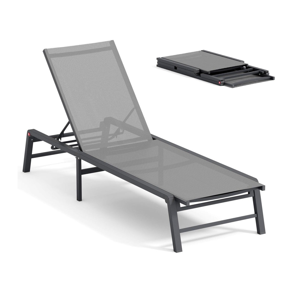 Aluminum Chaise Lounge Chair Outdoor, Foldable Patio Lounge Chair Assemble-Free, Pool Lounge Chairs with 5 Adjustable Backrest, Outdoor Lounge Chairs for Outside Poolside Beach Lawn Grey