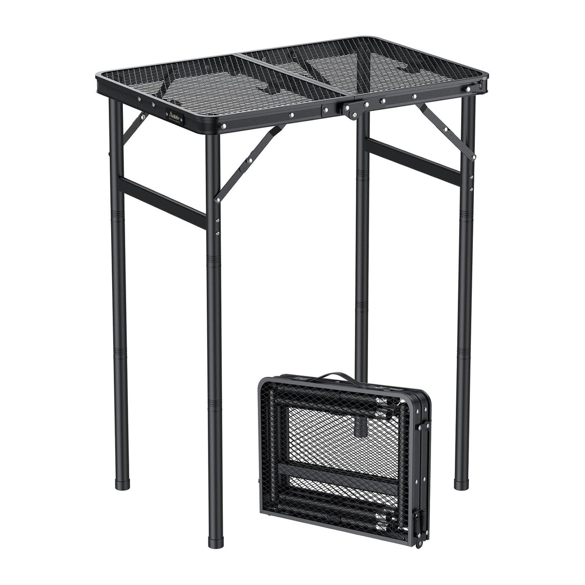 Anbte 2ft Folding Camping Grill Table Max 29.5", 3 Adjustable Height, Black