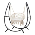 ANOW Patio Macrame Hammock Chair with Stand and Seat Cushion, Natural