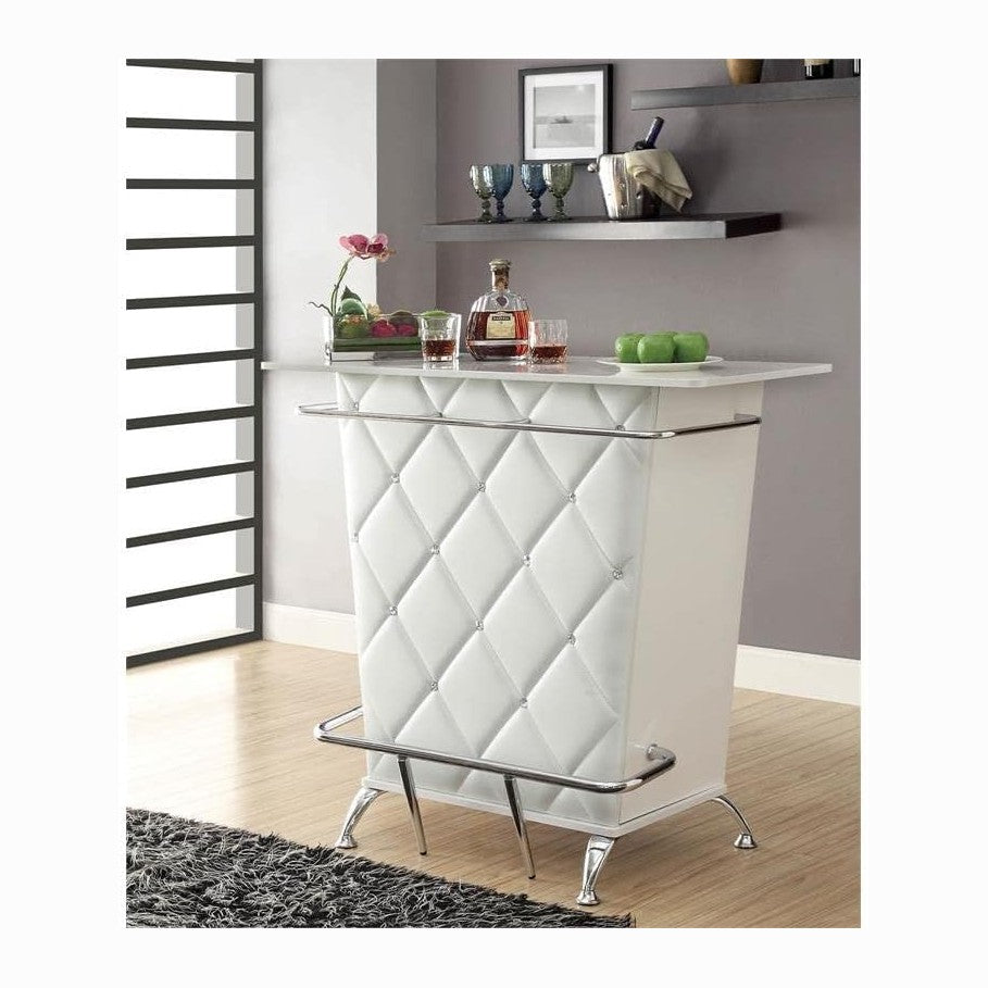 Benzara BM181080 Contemporary Style Leatherette Padded Bar Table with Button Tufting White