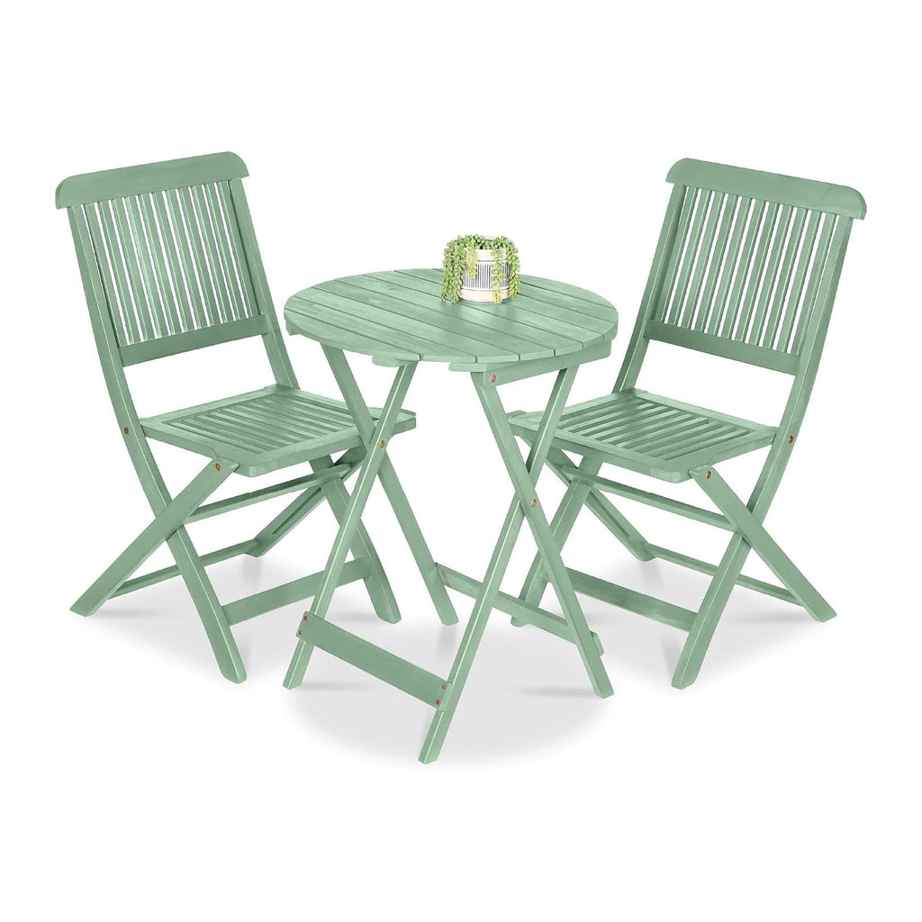 Best Choice Products 3-Piece Acacia Wood Bistro Set, Folding Patio Furniture for Backyard, Balcony, Deck w/ 2 Chairs, Round Coffee Table, Teak Finish - Mint