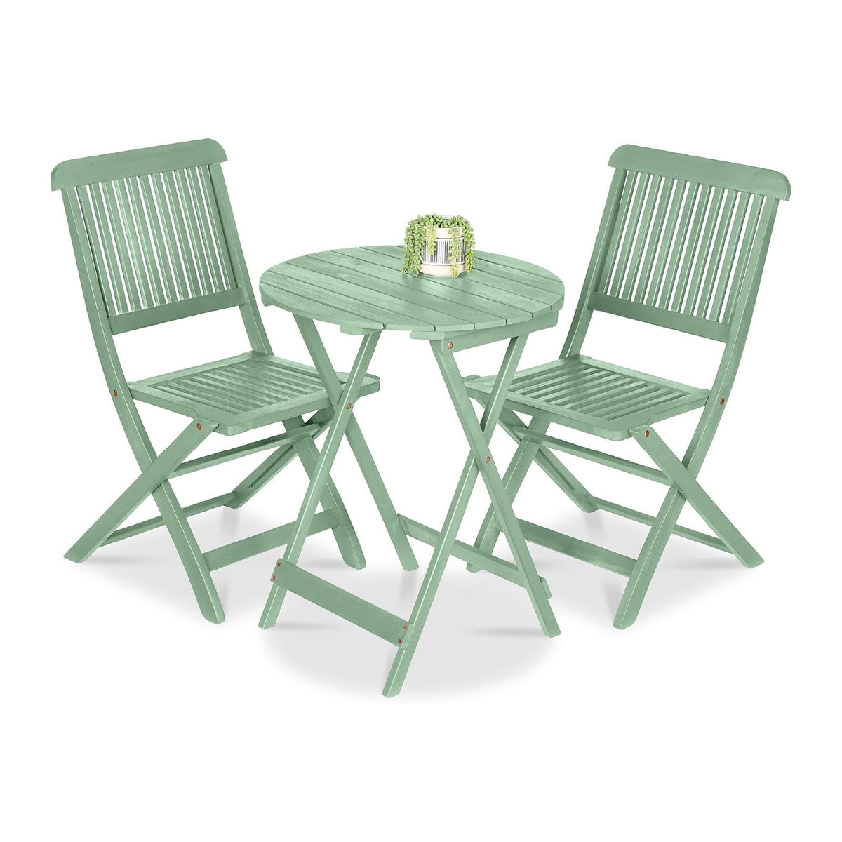 Best Choice Products 3-Piece Acacia Wood Bistro Set, Folding Patio Furniture for Backyard, Balcony, Deck w/ 2 Chairs, Round Coffee Table, Teak Finish - Mint