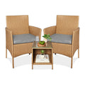 Best Choice Products 3-Piece Outdoor Wicker Conversation Bistro Set, Space Saving Patio Furniture for Garden w/Side Table - Natural/Cement Gray