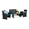 Best Choice Products 4-Piece Outdoor Wicker Patio Conversation Furniture Set for Backyard w/Coffee Table, Seat Cushions - Black/Peacock