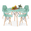 Best Choice Products 5-Piece Dining Set, Compact Mid-Century Modern Table & Chair Set for Home, Apartment w/ 4 Chairs, Plastic Seats, Wooden Legs, Metal Frame - Light Green/Oak