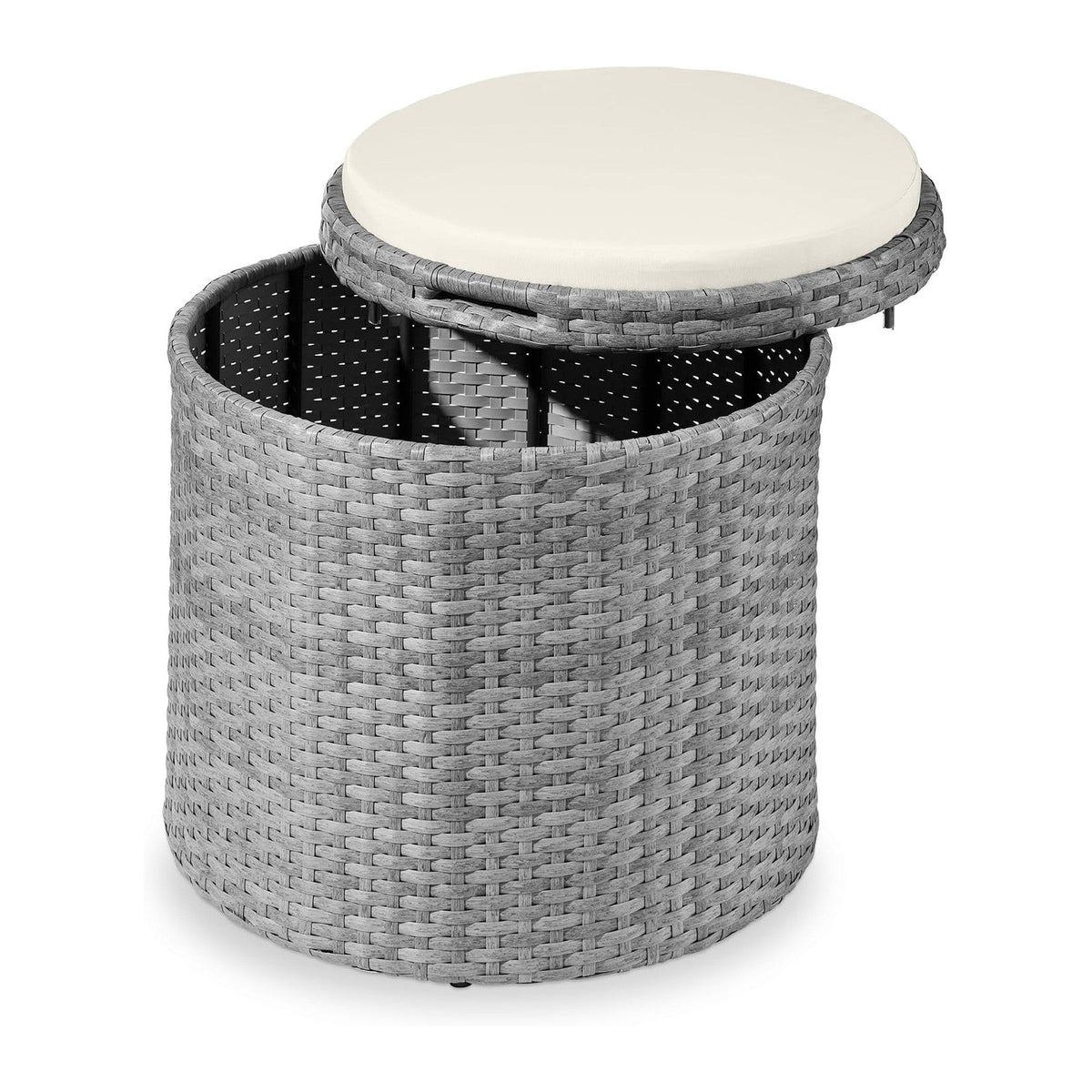 Best Choice Products Round Wicker Ottoman, Multipurpose Outdoor Furniture for Patio, Backyard, Additional Seating, Footrest, Side Table w/Storage, Removable Cushions – Gray/Cream