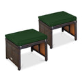 Best Choice Products Set of 2 Wicker Ottomans, Multipurpose Outdoor Furniture for Patio, Backyard, Additional Seating, Footrest, Side Table w/Removable Cushions, Steel Frame - Midnight Green/Brown